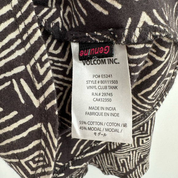 Volcom size small vinyl club tank crossover back tank top brown‎ cream print - Picture 4 of 5